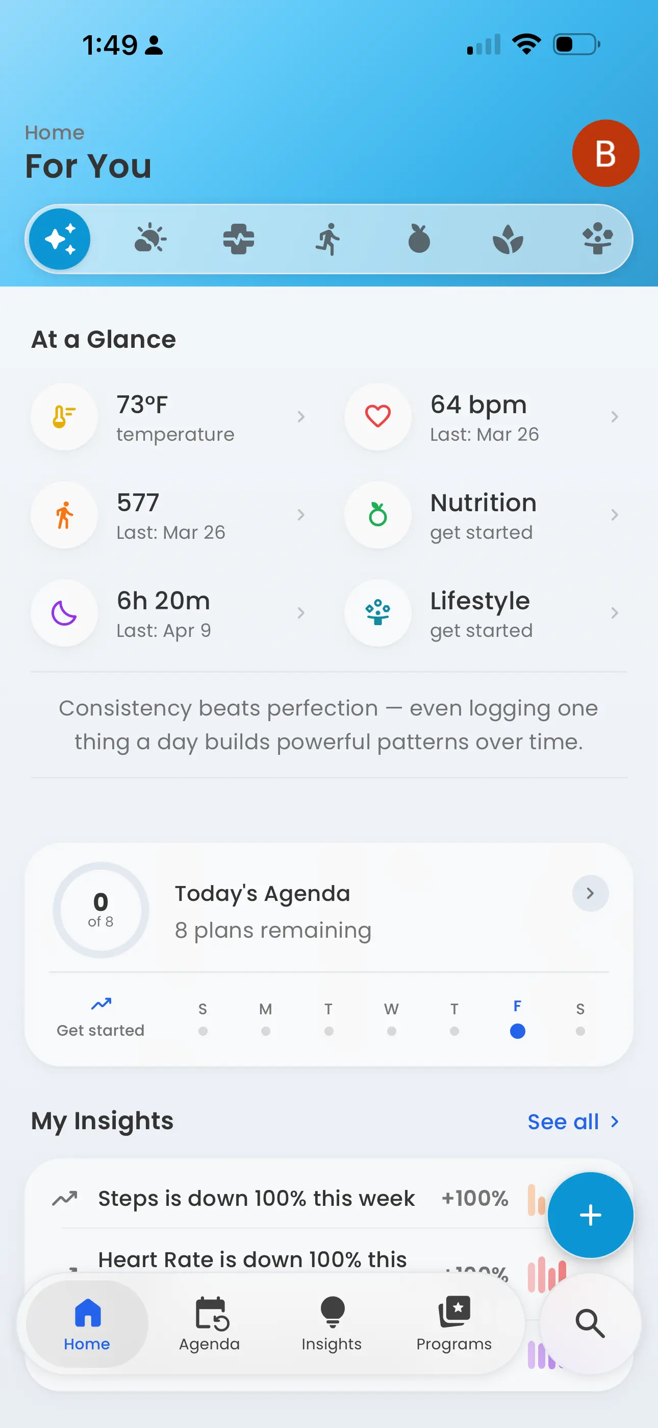 Best Life app dashboard