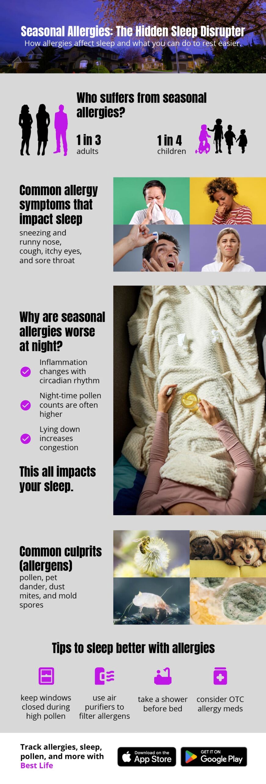 best life sleep and allergy tracker app infographic
