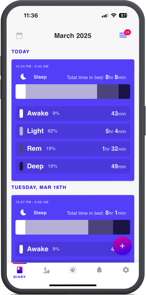 best life app sleep tracker example diary